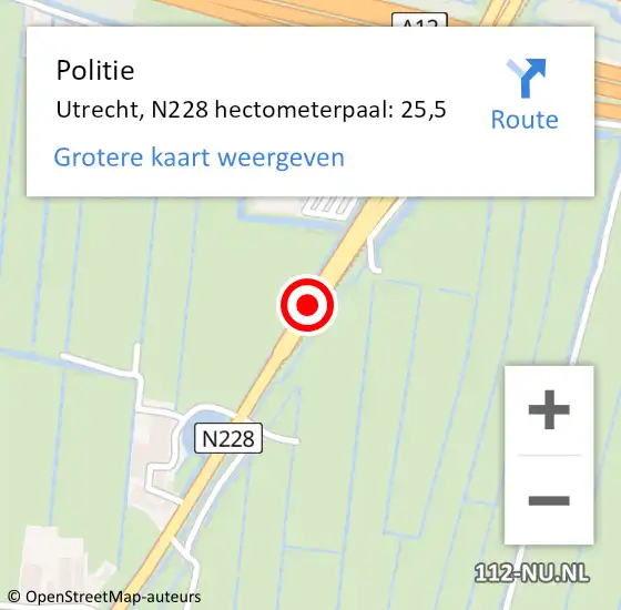 Locatie op kaart van de 112 melding: Politie Utrecht, N228 hectometerpaal: 25,5 op 5 juli 2022 19:19