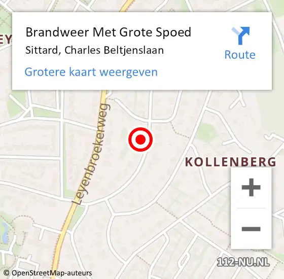 Locatie op kaart van de 112 melding: Brandweer Met Grote Spoed Naar Sittard, Charles Beltjenslaan op 5 juli 2022 19:22