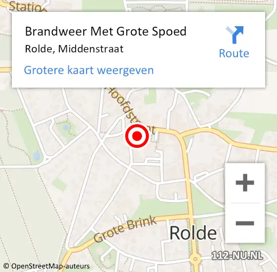 Locatie op kaart van de 112 melding: Brandweer Met Grote Spoed Naar Rolde, Middenstraat op 5 juli 2022 19:30