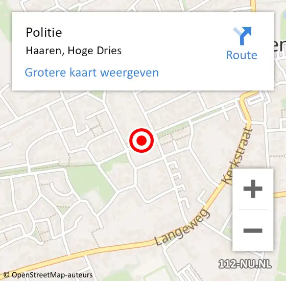 Locatie op kaart van de 112 melding: Politie Haaren, Hoge Dries op 22 juli 2014 11:35