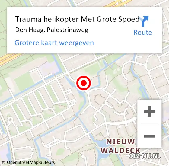 Locatie op kaart van de 112 melding: Trauma helikopter Met Grote Spoed Naar Den Haag, Palestrinaweg op 5 juli 2022 20:08