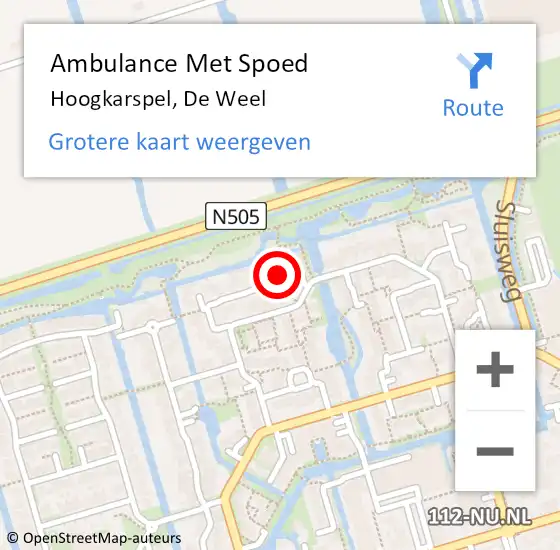 Locatie op kaart van de 112 melding: Ambulance Met Spoed Naar Hoogkarspel, De Weel op 5 juli 2022 20:22