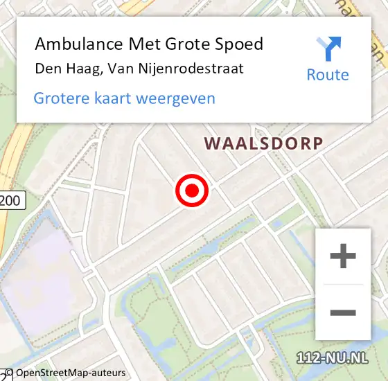 Locatie op kaart van de 112 melding: Ambulance Met Grote Spoed Naar Den Haag, Van Nijenrodestraat op 5 juli 2022 20:24
