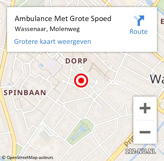 Locatie op kaart van de 112 melding: Ambulance Met Grote Spoed Naar Wassenaar, Molenweg op 5 juli 2022 20:27