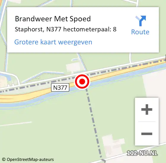 Locatie op kaart van de 112 melding: Brandweer Met Spoed Naar Staphorst, N377 hectometerpaal: 8 op 5 juli 2022 21:43