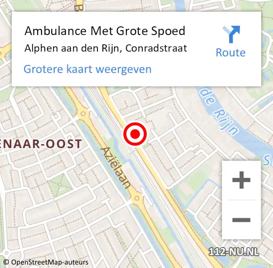 Locatie op kaart van de 112 melding: Ambulance Met Grote Spoed Naar Alphen aan den Rijn, Conradstraat op 5 juli 2022 21:49