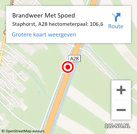 Locatie op kaart van de 112 melding: Brandweer Met Spoed Naar Staphorst, A28 hectometerpaal: 106,6 op 5 juli 2022 22:11