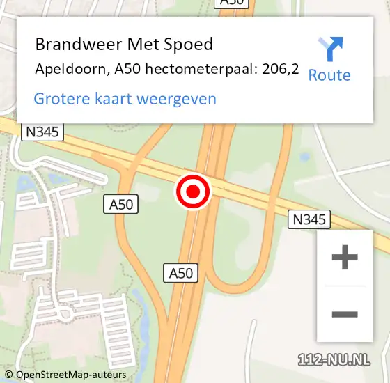 Locatie op kaart van de 112 melding: Brandweer Met Spoed Naar Apeldoorn, A50 hectometerpaal: 206,2 op 5 juli 2022 22:13