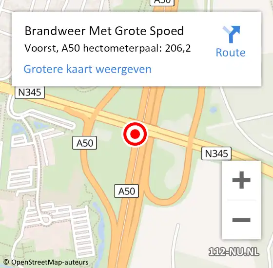 Locatie op kaart van de 112 melding: Brandweer Met Grote Spoed Naar Apeldoorn, A50 hectometerpaal: 206,2 op 5 juli 2022 22:25