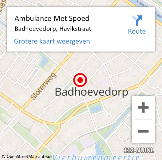 Locatie op kaart van de 112 melding: Ambulance Met Spoed Naar Badhoevedorp, Havikstraat op 5 juli 2022 22:32