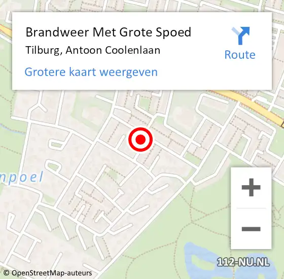 Locatie op kaart van de 112 melding: Brandweer Met Grote Spoed Naar Tilburg, Antoon Coolenlaan op 6 juli 2022 02:45