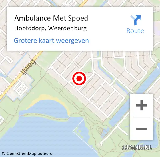 Locatie op kaart van de 112 melding: Ambulance Met Spoed Naar Hoofddorp, Weerdenburg op 6 juli 2022 02:53