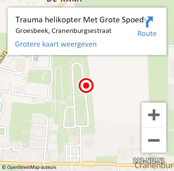 Locatie op kaart van de 112 melding: Trauma helikopter Met Grote Spoed Naar Groesbeek, Cranenburgsestraat op 6 juli 2022 02:54