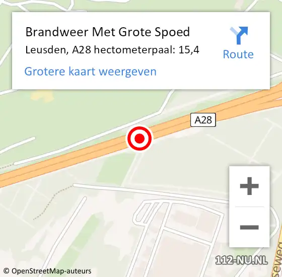 Locatie op kaart van de 112 melding: Brandweer Met Grote Spoed Naar Leusden, A28 hectometerpaal: 15,4 op 6 juli 2022 03:36