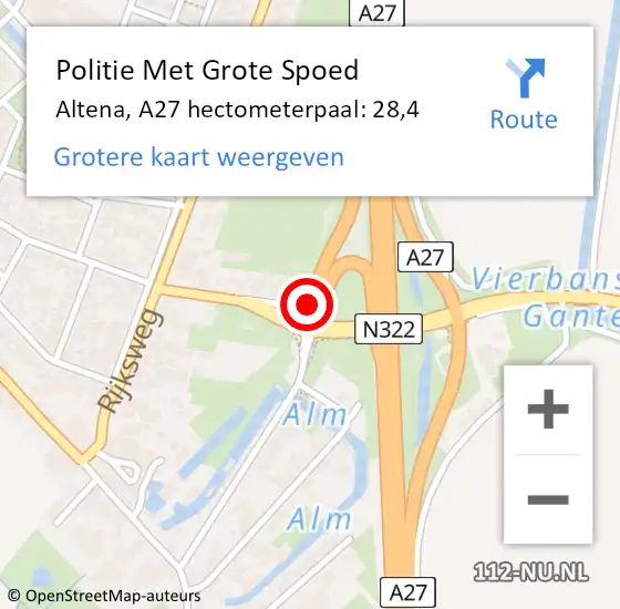 Locatie op kaart van de 112 melding: Politie Met Grote Spoed Naar Altena, A27 hectometerpaal: 28,4 op 6 juli 2022 05:47