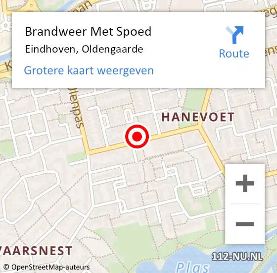 Locatie op kaart van de 112 melding: Brandweer Met Spoed Naar Eindhoven, Oldengaarde op 6 juli 2022 05:57
