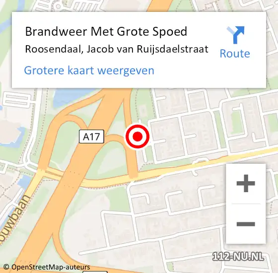 Locatie op kaart van de 112 melding: Brandweer Met Grote Spoed Naar Roosendaal, Jacob van Ruijsdaelstraat op 6 juli 2022 06:41