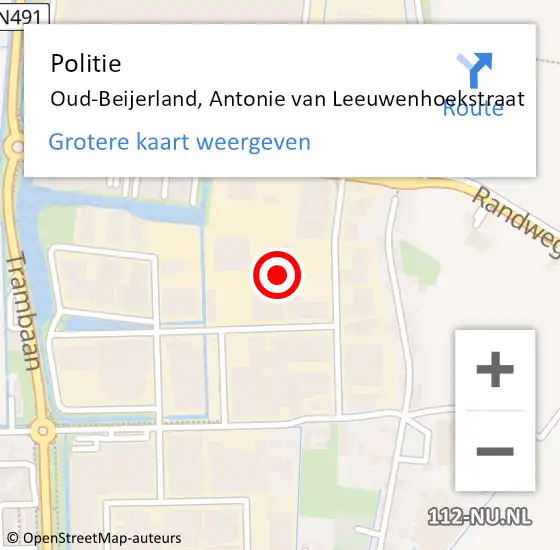 Locatie op kaart van de 112 melding: Politie Oud-Beijerland, Antonie van Leeuwenhoekstraat op 6 juli 2022 07:10