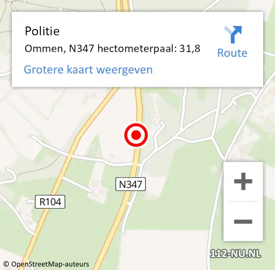Locatie op kaart van de 112 melding: Politie Ommen, N347 hectometerpaal: 31,8 op 6 juli 2022 07:24