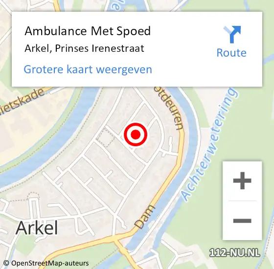 Locatie op kaart van de 112 melding: Ambulance Met Spoed Naar Arkel, Prinses Irenestraat op 6 juli 2022 07:55