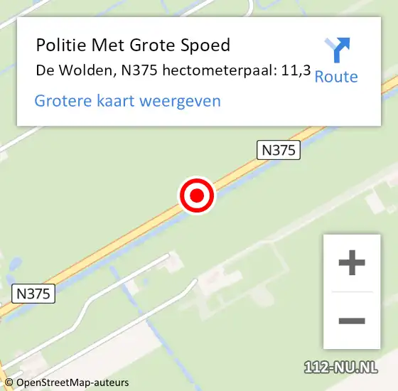 Locatie op kaart van de 112 melding: Politie Met Grote Spoed Naar De Wolden, N375 hectometerpaal: 11,3 op 6 juli 2022 07:57