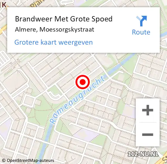 Locatie op kaart van de 112 melding: Brandweer Met Grote Spoed Naar Almere, Moessorgskystraat op 6 juli 2022 08:31