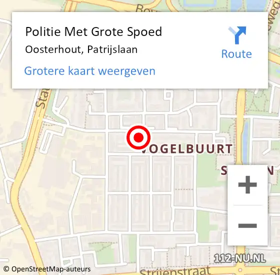 Locatie op kaart van de 112 melding: Politie Met Grote Spoed Naar Oosterhout, Patrijslaan op 6 juli 2022 08:49