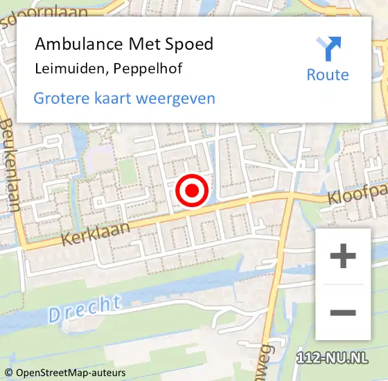 Locatie op kaart van de 112 melding: Ambulance Met Spoed Naar Leimuiden, Peppelhof op 6 juli 2022 09:15