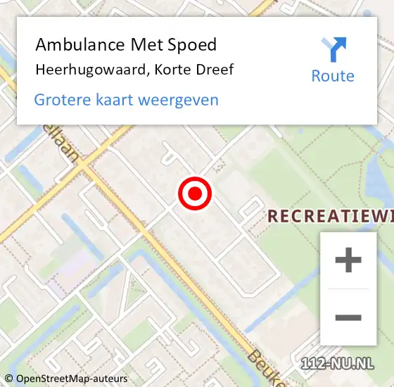 Locatie op kaart van de 112 melding: Ambulance Met Spoed Naar Heerhugowaard, Korte Dreef op 6 juli 2022 09:21