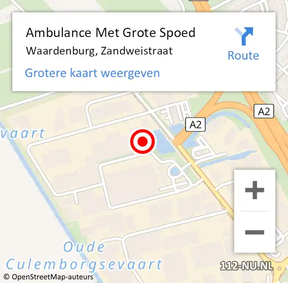 Locatie op kaart van de 112 melding: Ambulance Met Grote Spoed Naar Waardenburg, Zandweistraat op 6 juli 2022 09:51