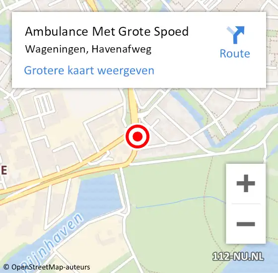 Locatie op kaart van de 112 melding: Ambulance Met Grote Spoed Naar Wageningen, Havenafweg op 6 juli 2022 10:27