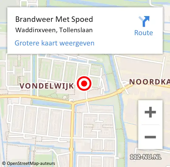 Locatie op kaart van de 112 melding: Brandweer Met Spoed Naar Waddinxveen, Tollenslaan op 6 juli 2022 10:30