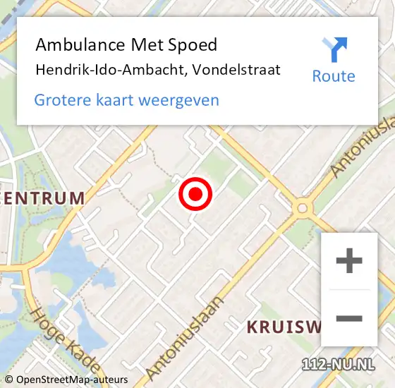 Locatie op kaart van de 112 melding: Ambulance Met Spoed Naar Hendrik-Ido-Ambacht, Vondelstraat op 6 juli 2022 10:33