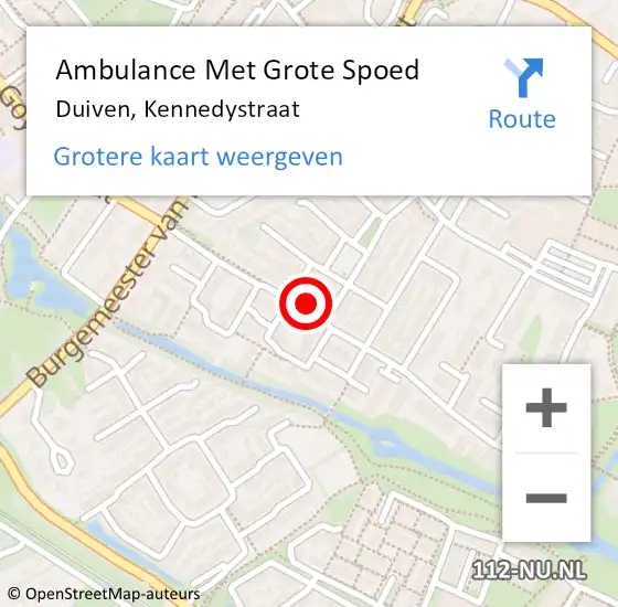 Locatie op kaart van de 112 melding: Ambulance Met Grote Spoed Naar Duiven, Kennedystraat op 6 juli 2022 10:43