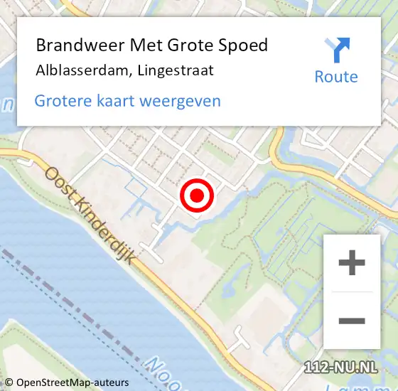 Locatie op kaart van de 112 melding: Brandweer Met Grote Spoed Naar Alblasserdam, Lingestraat op 6 juli 2022 10:53