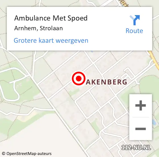 Locatie op kaart van de 112 melding: Ambulance Met Spoed Naar Arnhem, Strolaan op 6 juli 2022 10:58