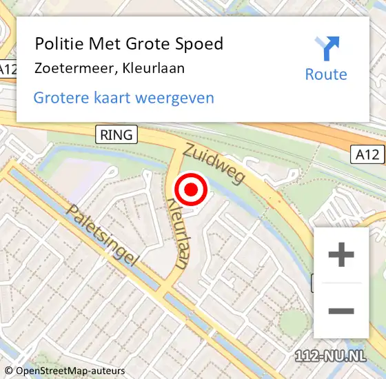 Locatie op kaart van de 112 melding: Politie Met Grote Spoed Naar Zoetermeer, Kleurlaan op 6 juli 2022 10:59