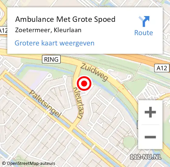 Locatie op kaart van de 112 melding: Ambulance Met Grote Spoed Naar Zoetermeer, Kleurlaan op 6 juli 2022 10:59