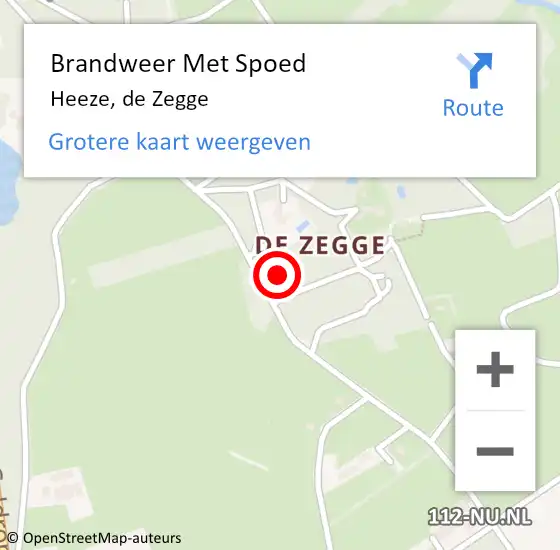 Locatie op kaart van de 112 melding: Brandweer Met Spoed Naar Heeze, de Zegge op 6 juli 2022 11:01