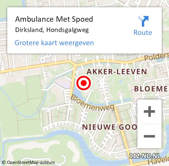 Locatie op kaart van de 112 melding: Ambulance Met Spoed Naar Dirksland, Hondsgalgweg op 6 juli 2022 11:09