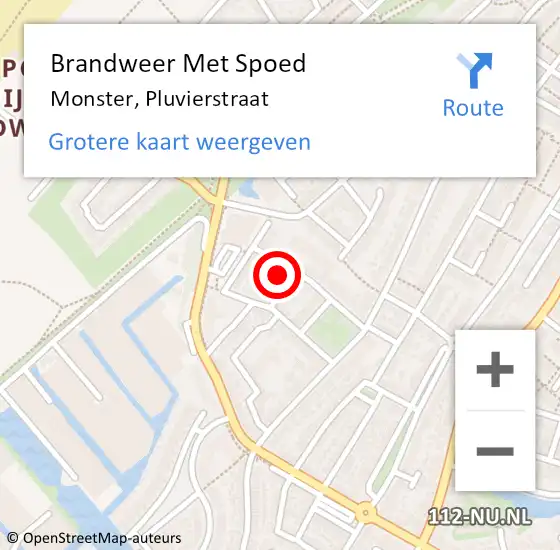 Locatie op kaart van de 112 melding: Brandweer Met Spoed Naar Monster, Pluvierstraat op 6 juli 2022 11:21