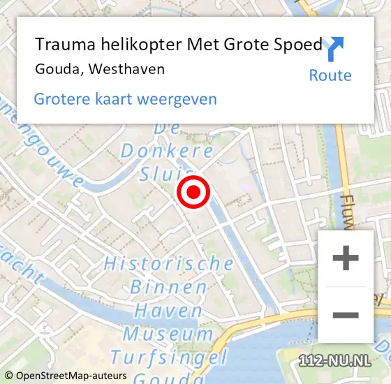 Locatie op kaart van de 112 melding: Trauma helikopter Met Grote Spoed Naar Gouda, Westhaven op 6 juli 2022 11:37