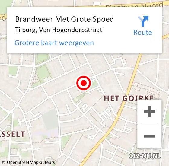 Locatie op kaart van de 112 melding: Brandweer Met Grote Spoed Naar Tilburg, Van Hogendorpstraat op 6 juli 2022 11:55