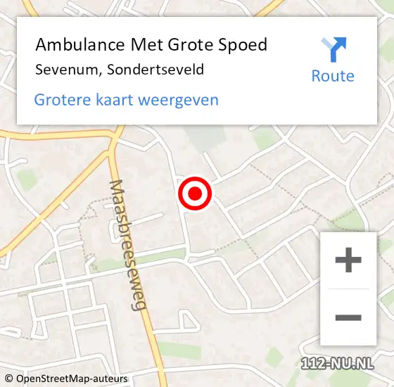 Locatie op kaart van de 112 melding: Ambulance Met Grote Spoed Naar Sevenum, Sondertseveld op 22 juli 2014 12:31