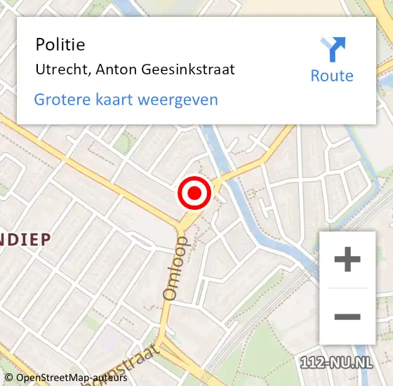 Locatie op kaart van de 112 melding: Politie Utrecht, Anton Geesinkstraat op 6 juli 2022 12:08