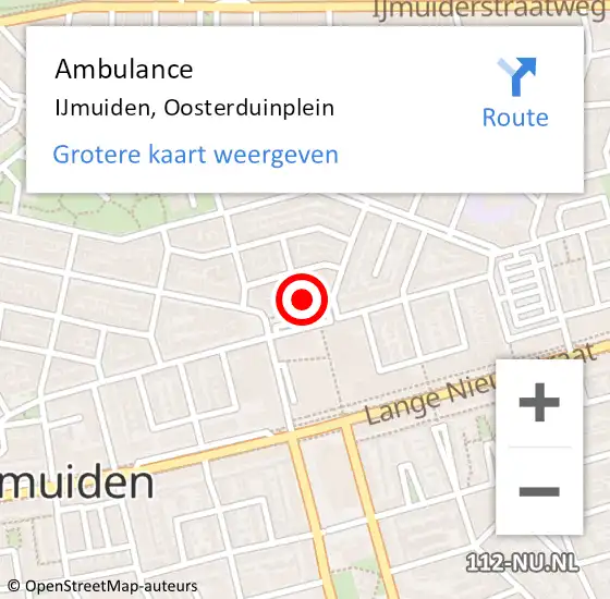 Locatie op kaart van de 112 melding: Ambulance IJmuiden, Oosterduinplein op 6 juli 2022 13:09