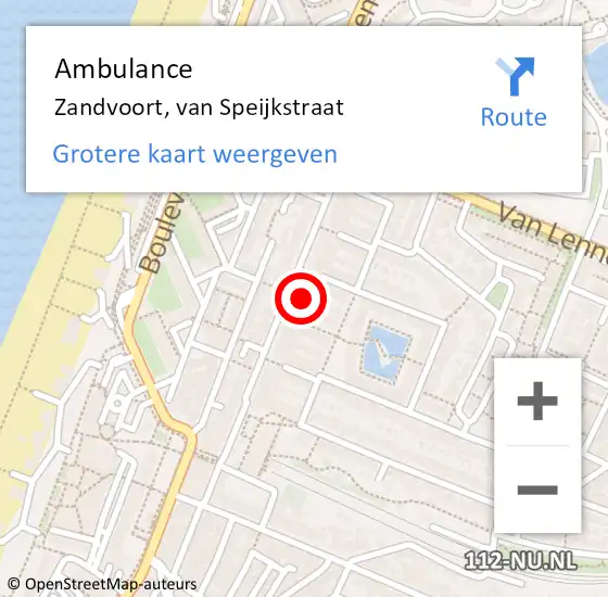 Locatie op kaart van de 112 melding: Ambulance Zandvoort, van Speijkstraat op 6 juli 2022 13:22