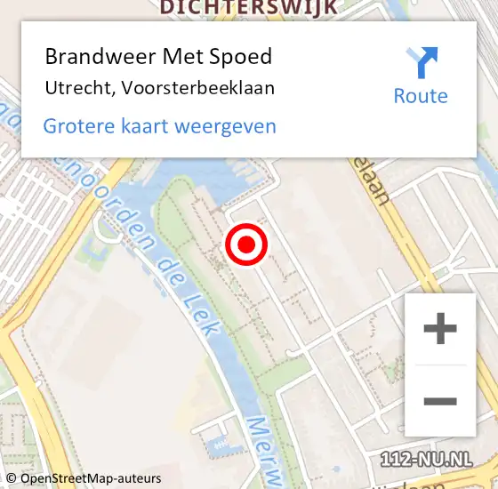 Locatie op kaart van de 112 melding: Brandweer Met Spoed Naar Utrecht, Voorsterbeeklaan op 6 juli 2022 14:29