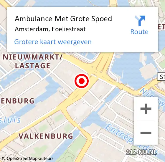 Locatie op kaart van de 112 melding: Ambulance Met Grote Spoed Naar Amsterdam, Foeliestraat op 6 juli 2022 15:07