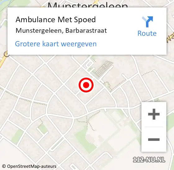 Locatie op kaart van de 112 melding: Ambulance Met Spoed Naar Munstergeleen, Barbarastraat op 22 juli 2014 12:51
